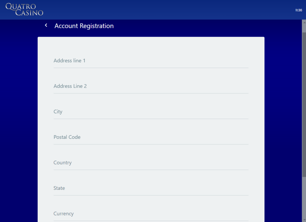 Form for Quatro Casino Canada Sign Up