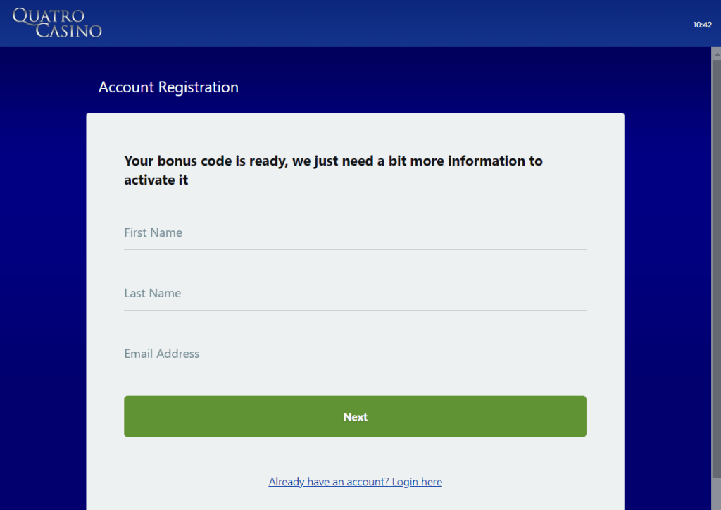 Quatro Casino Bonus Code for Signing Up